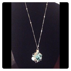 Costume Jewelry Wire Wrapped Sea Glass Necklace